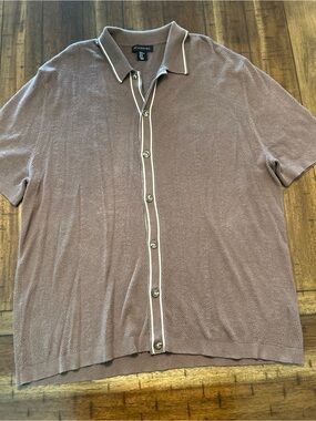 Art of Rhetoric Knit Button Front Polo Shirt XL Brown Textured Retro